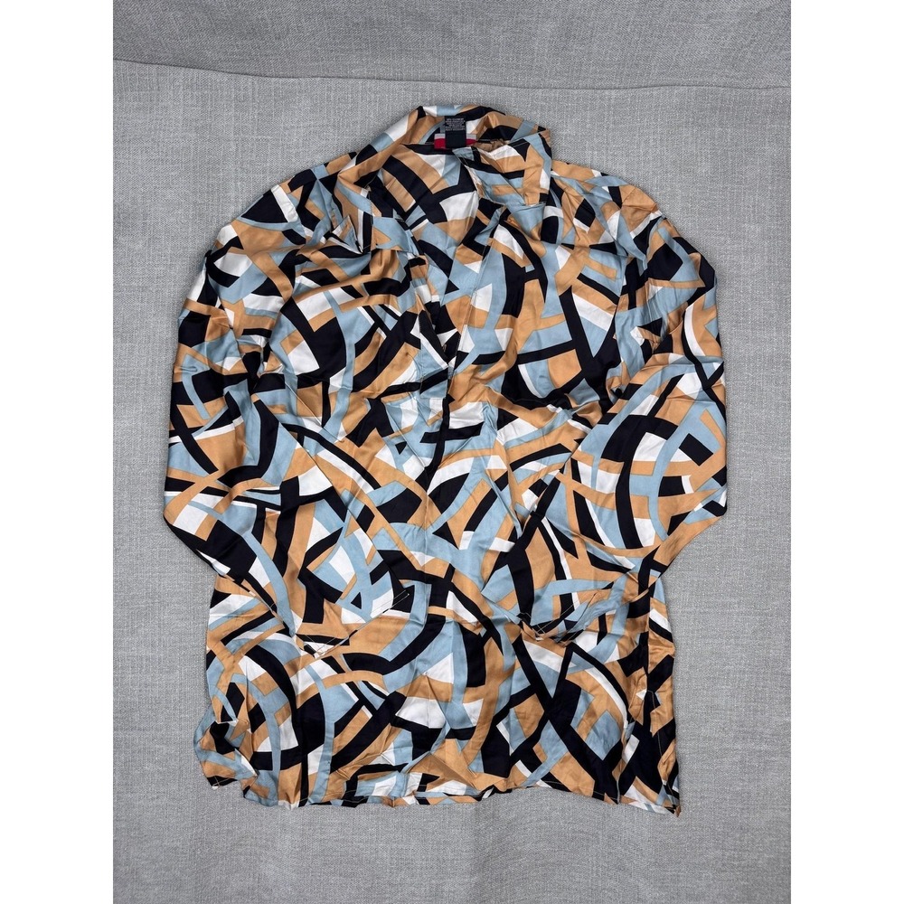 R2R Blouse Womens L Multicolor Silk V Neck Long Sleeve Geometric Print Top